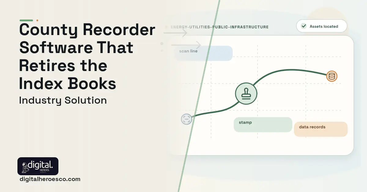 County Land Records Recorder software visual showing stamp, scan line, and data records.