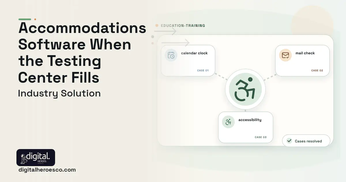 Disability Services and Accommodations software visual showing accessibility, calendar clock, and mail check.