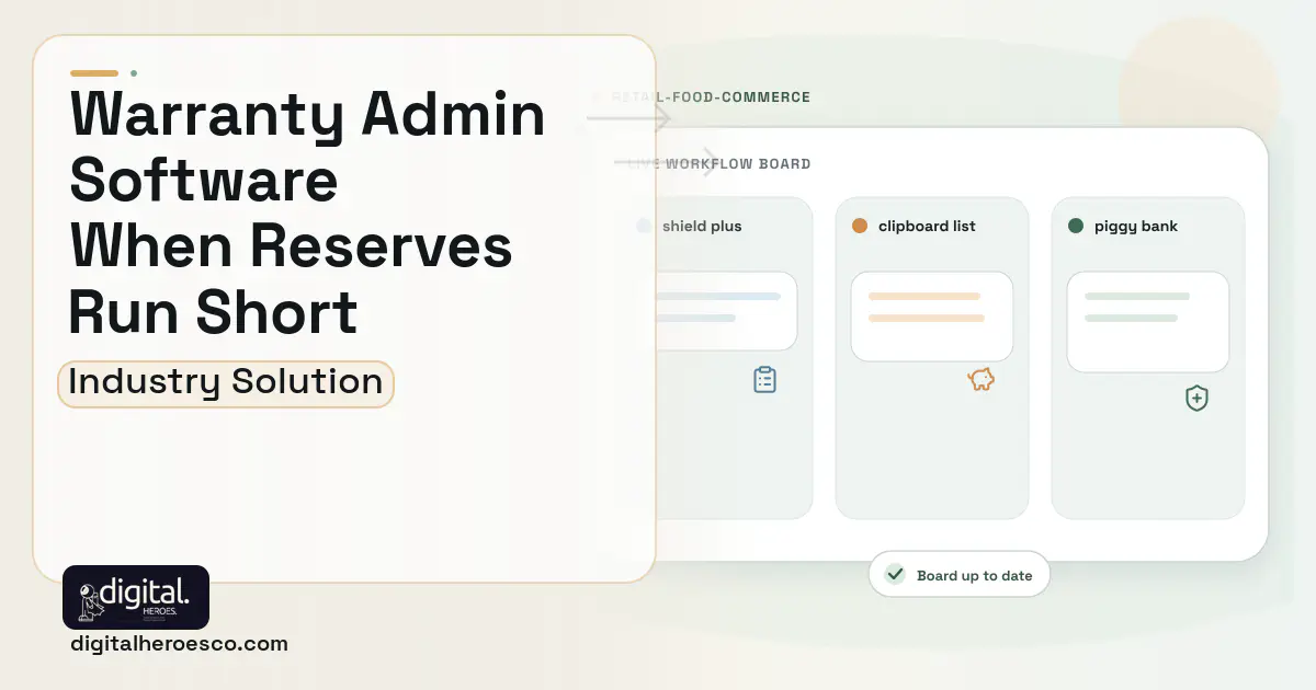 Extended Warranty Administration software visual showing shield plus, clipboard list, and piggy bank.