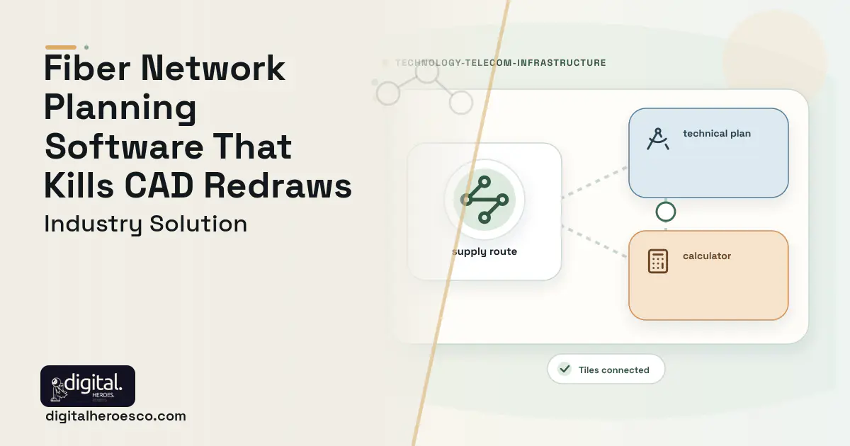 Fiber Network Planning software visual showing supply route, technical plan, and calculator.