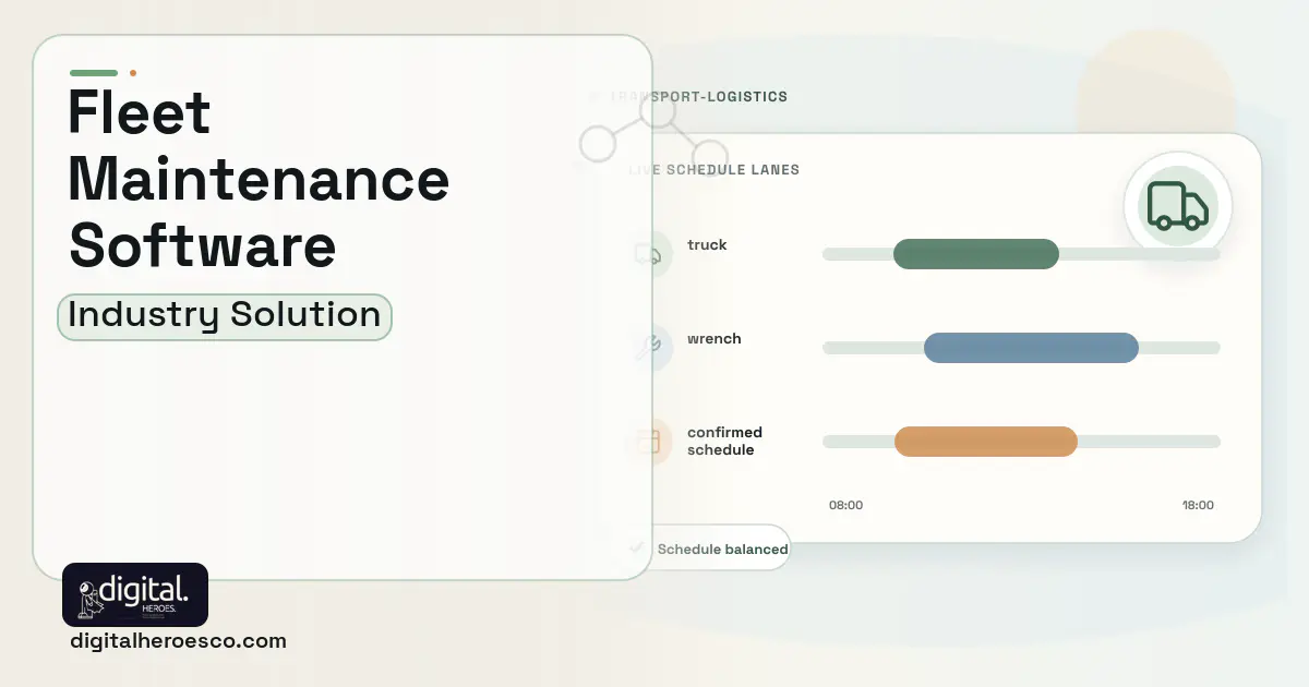 Fleet Maintenance software visual showing truck, wrench, and confirmed schedule.