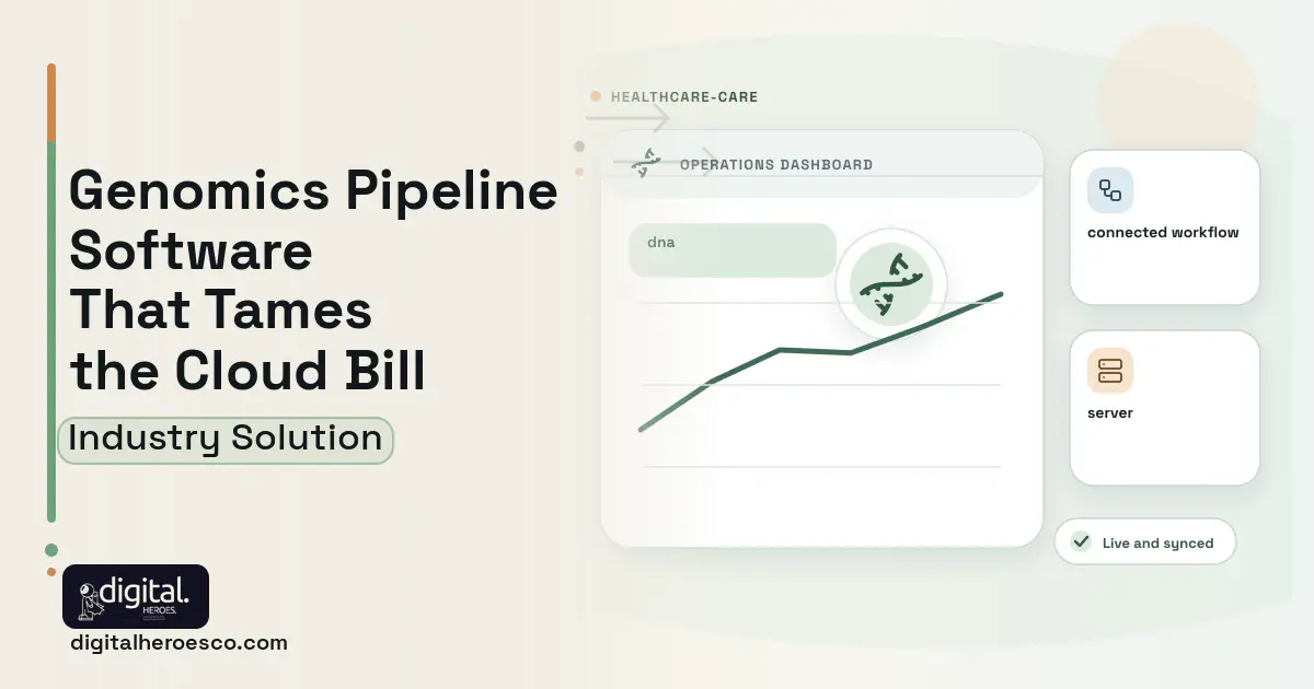 Genomics Pipeline Platform software visual showing dna, connected workflow, and server.