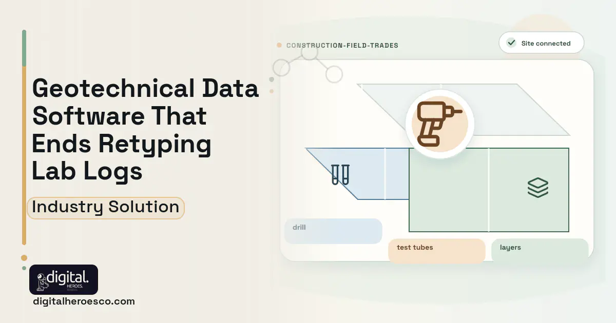 Geotechnical Data Management software visual showing drill, test tubes, and layers.