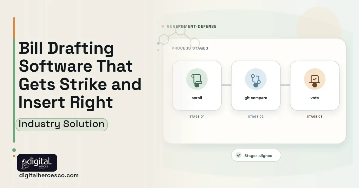Legislative Drafting and Bill Tracking software visual showing scroll, git compare, and vote.