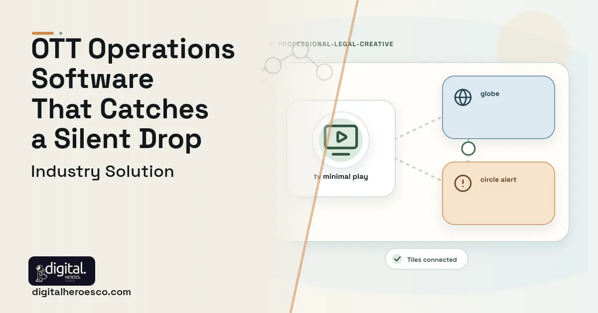 Ott Streaming Operations Platform software visual showing tv minimal play, globe, and circle alert.