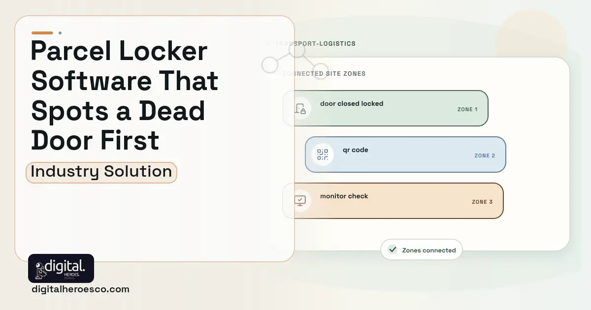 Parcel Locker Management software visual showing door closed locked, qr code, and monitor check.