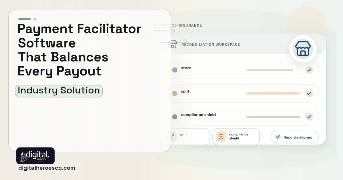 Payment Facilitator Platform software visual showing store, split, and compliance shield.
