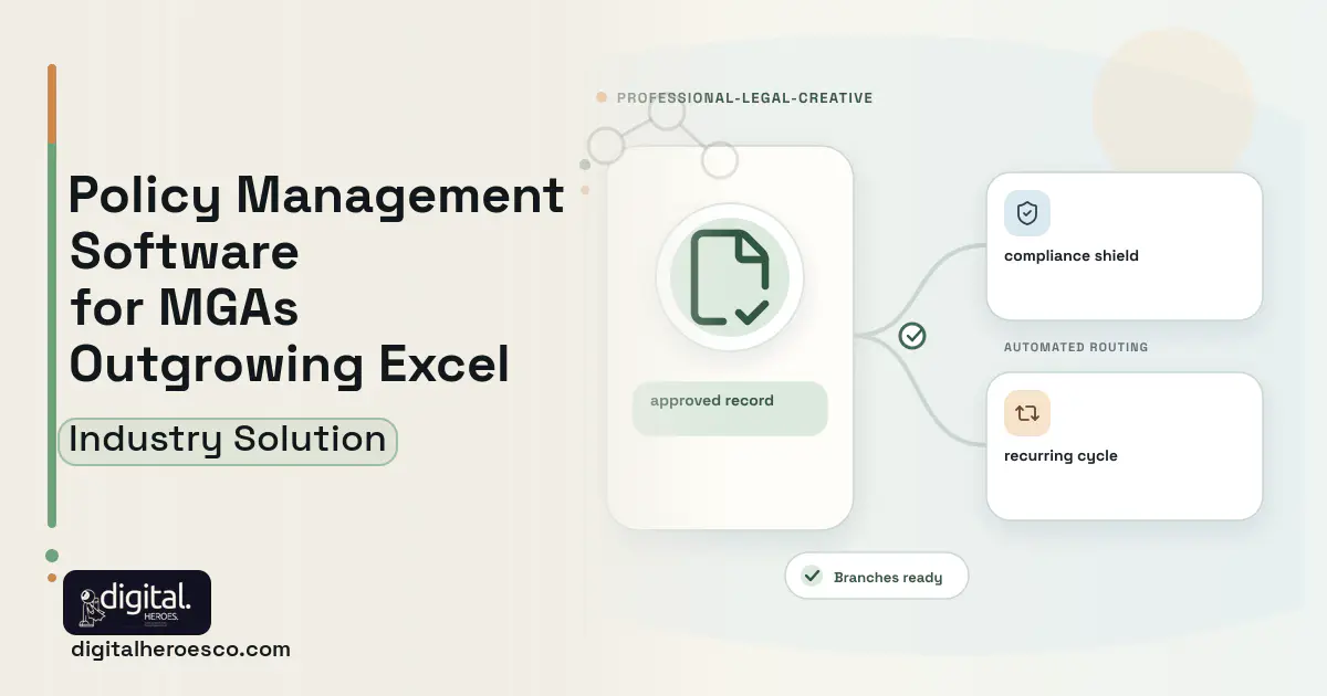 Policy Management software visual showing approved record, compliance shield, and recurring cycle.