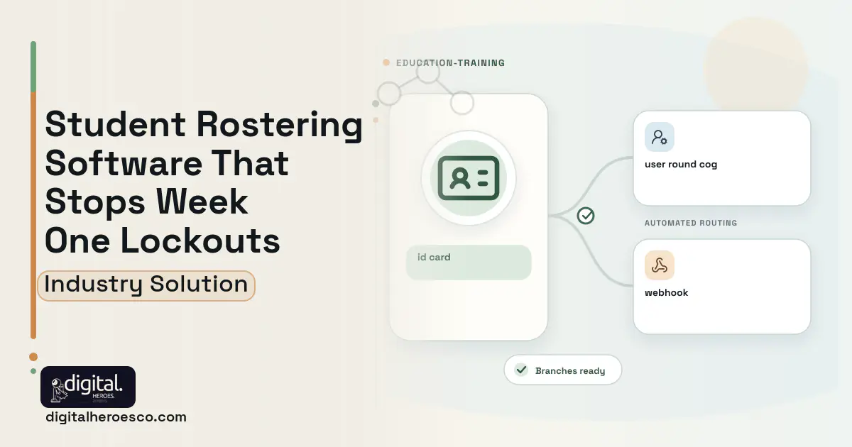 Student Roster and Identity Provisioning Platform software visual showing id card, user round cog, and webhook.