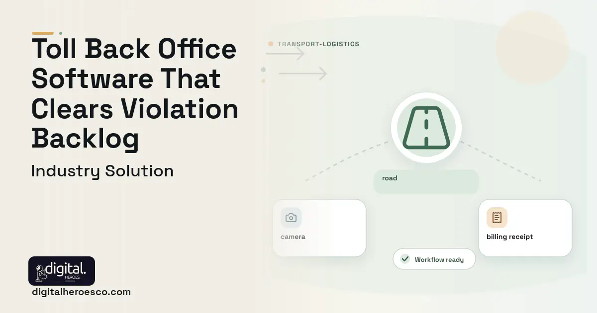 Tolling Back Office software visual showing road, camera, and billing receipt.