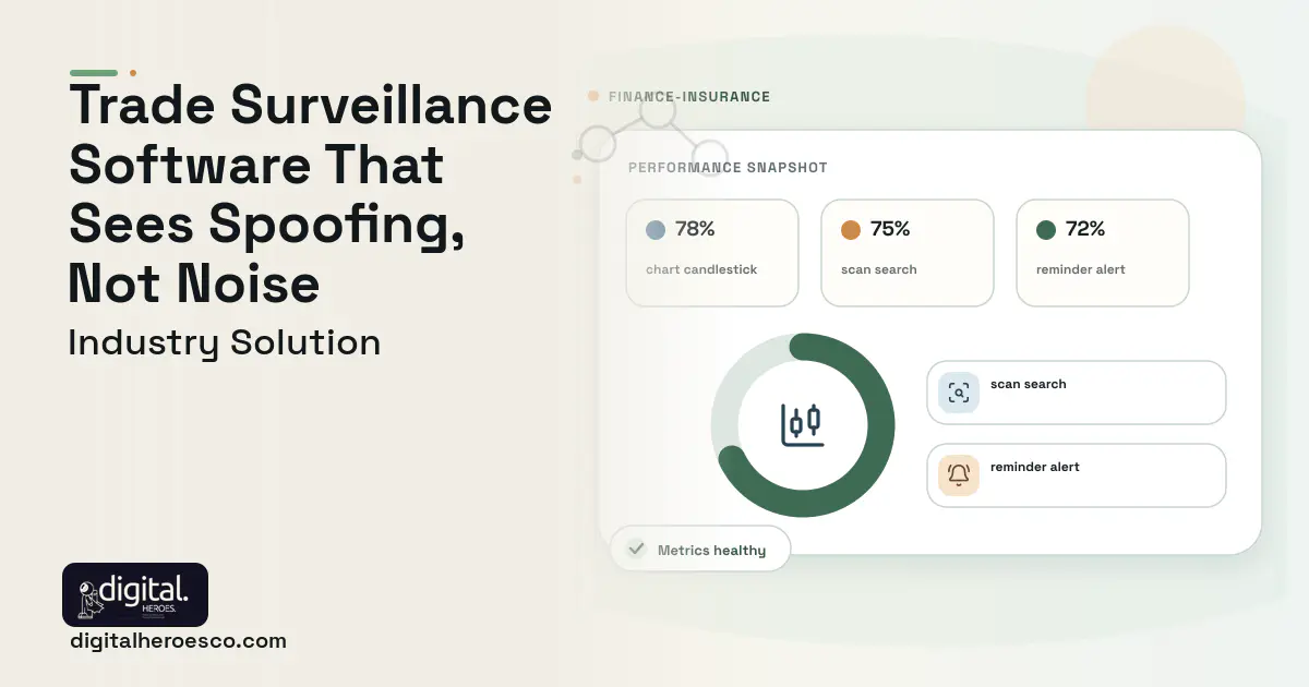 Trade Surveillance software visual showing chart candlestick, scan search, and reminder alert.