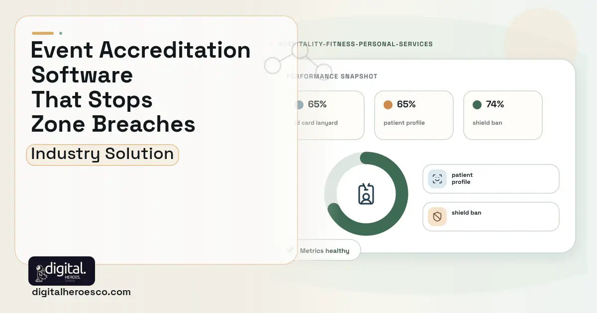 Venue Credentialing Access Control software visual showing id card lanyard, patient profile, and shield ban.