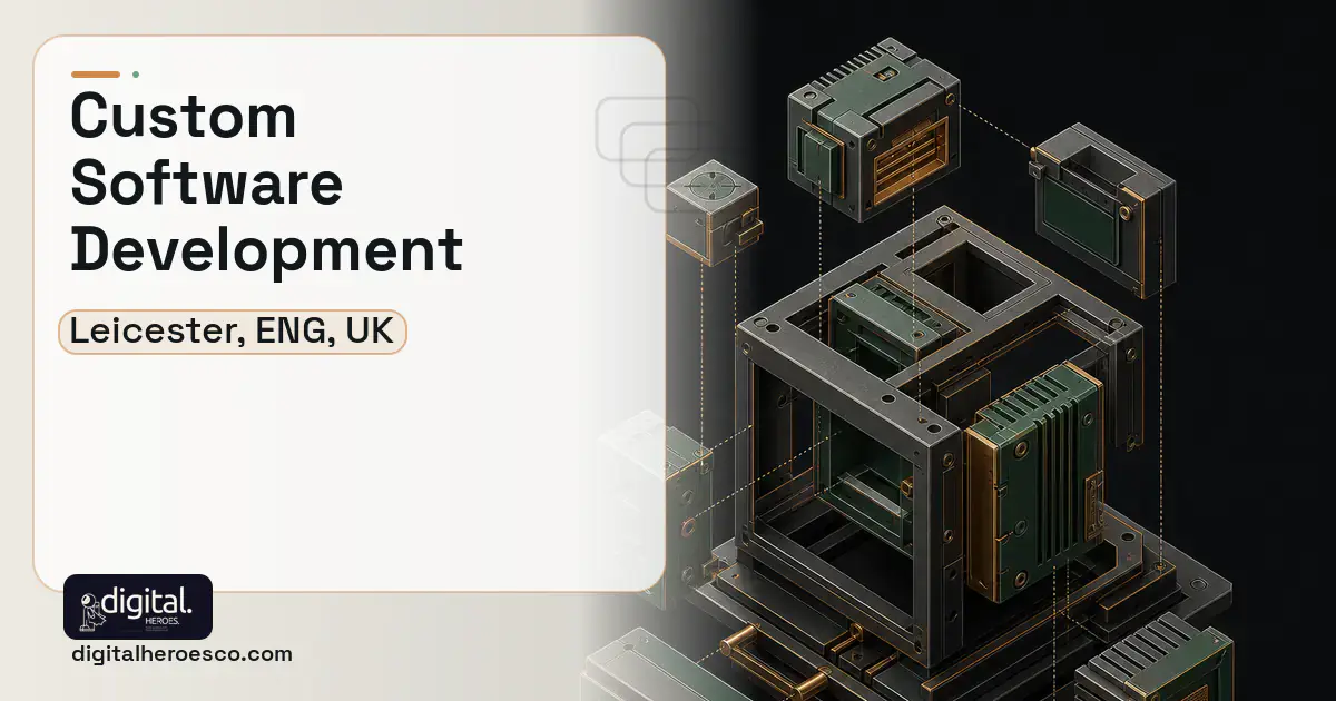 Custom Software Development software overview illustration for Leicester, ENG, UK.