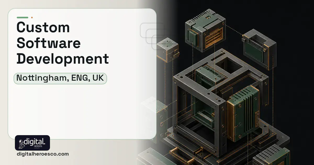 Custom Software Development software overview illustration for Nottingham, ENG, UK.