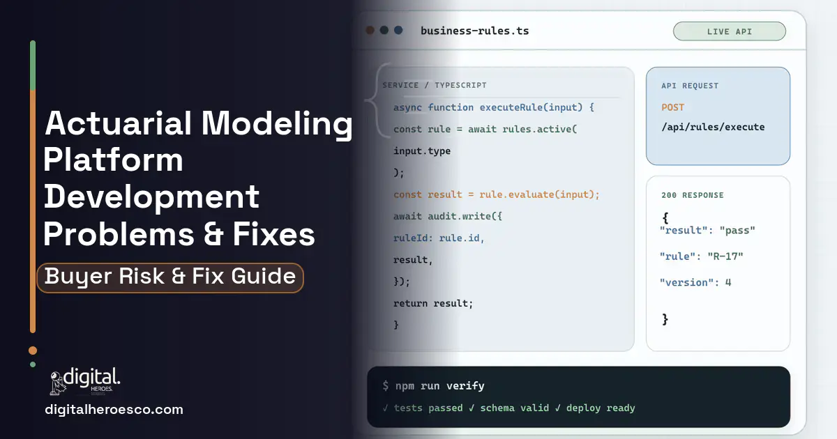 Actuarial Modeling Platform Development code editor and API illustration showing common problems and fixes.