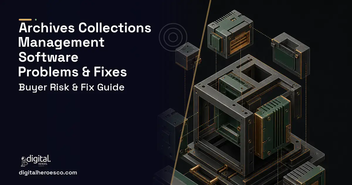 Archives Collections Management Software software overview illustration showing common problems and fixes.