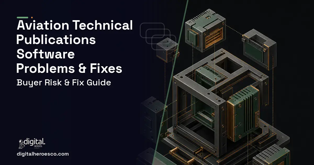 Aviation Technical Publications Software software overview illustration showing common problems and fixes.
