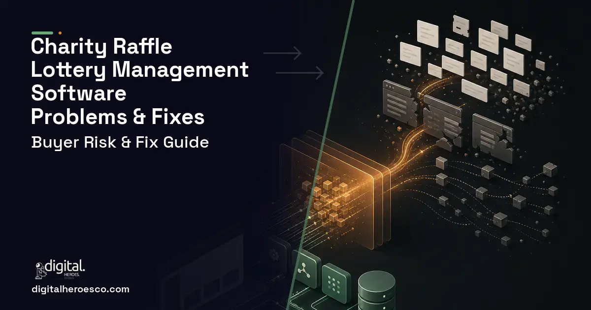 Charity Raffle Lottery Management Software workflow illustration showing common problems and fixes.