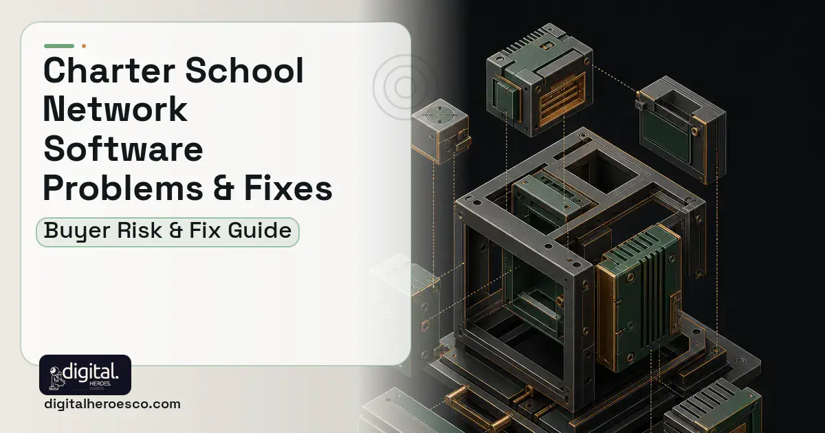 Charter School Network Software software overview illustration showing common problems and fixes.