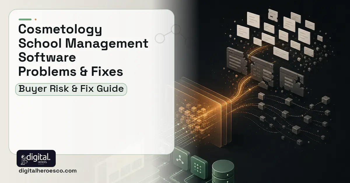 Cosmetology School Management Software workflow illustration showing common problems and fixes.
