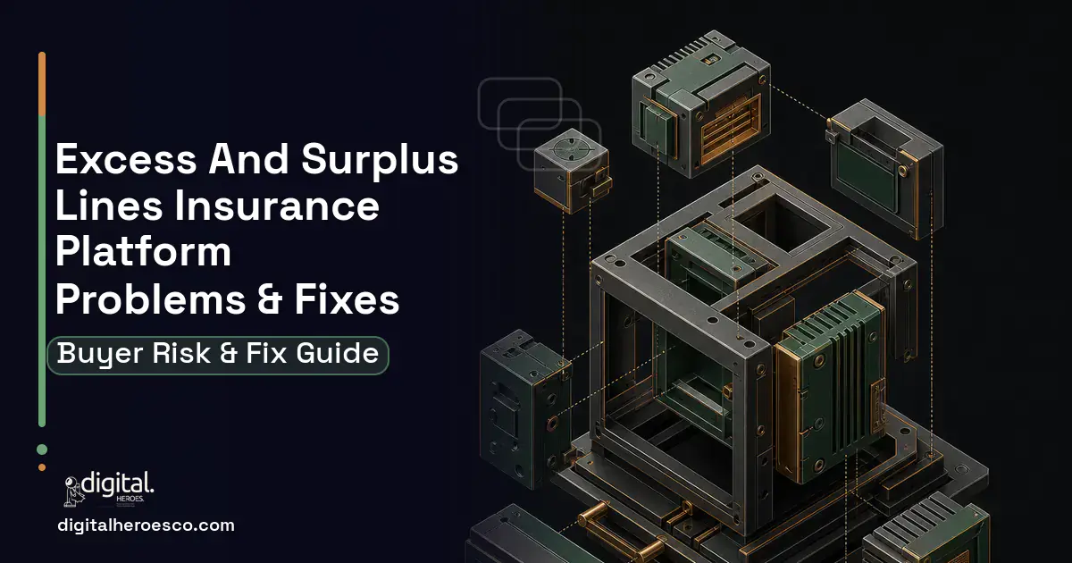 Excess AND Surplus Lines Insurance Platform software overview illustration showing common problems and fixes.
