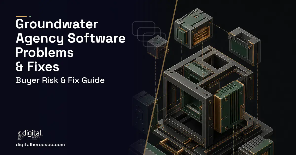 Groundwater Agency Software software overview illustration showing common problems and fixes.