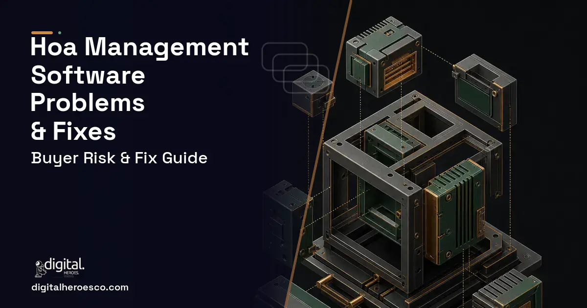 HOA Management Software software overview illustration showing common problems and fixes.