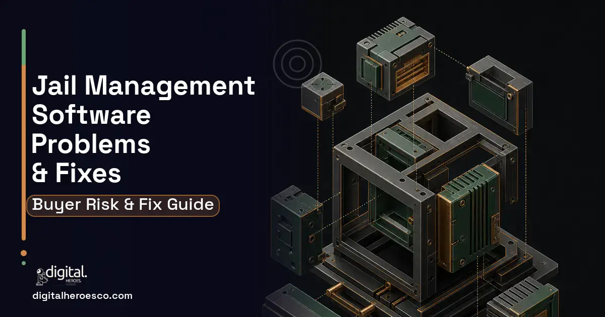 Jail Management Software software overview illustration showing common problems and fixes.