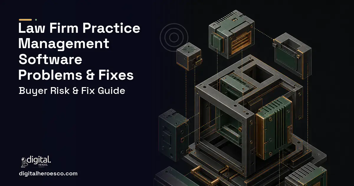 LAW Firm Practice Management Software software overview illustration showing common problems and fixes.