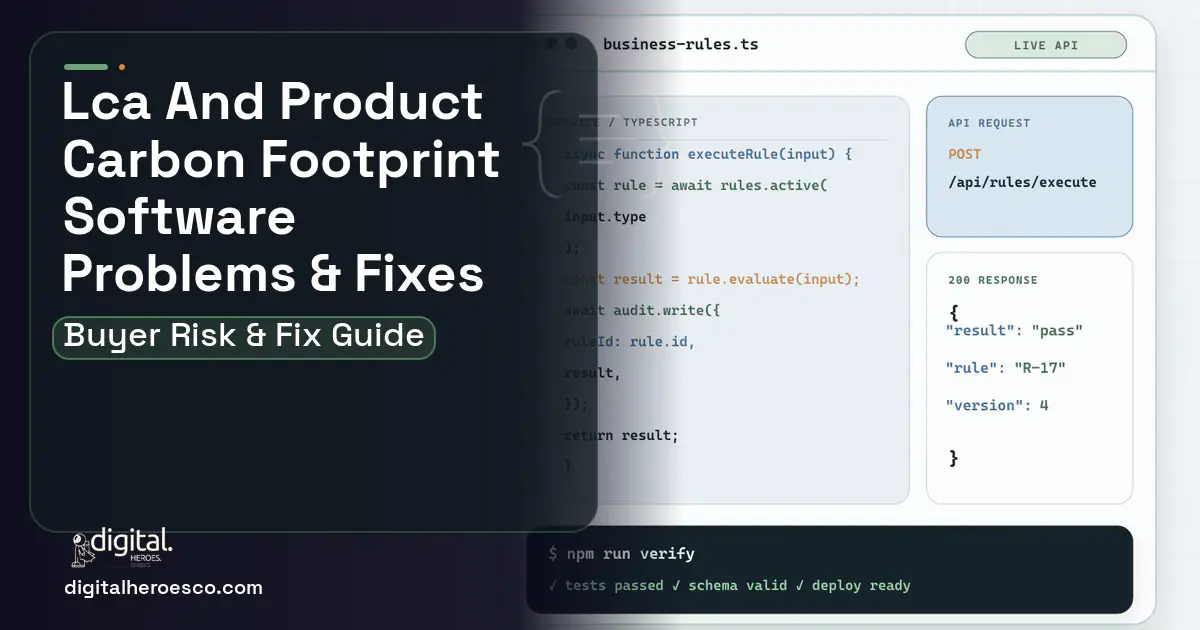 LCA AND Product Carbon Footprint Software code editor and API illustration showing common problems and fixes.
