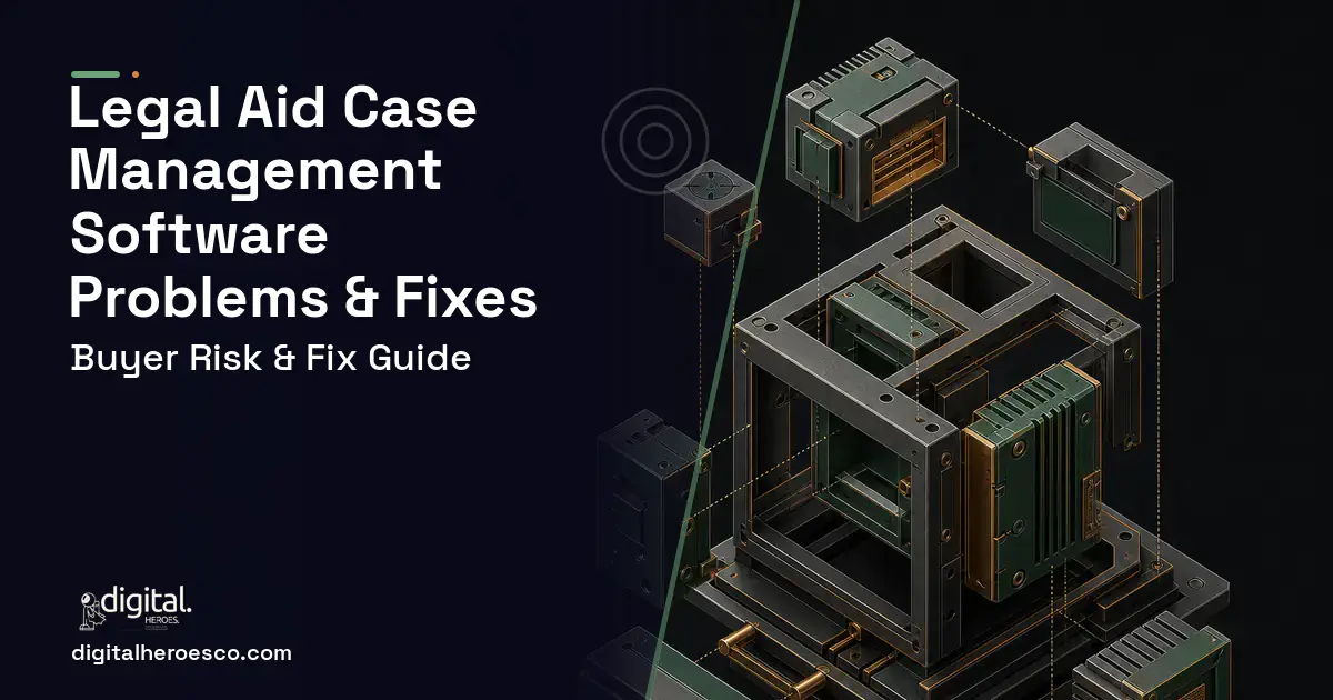 Legal AID Case Management Software software overview illustration showing common problems and fixes.