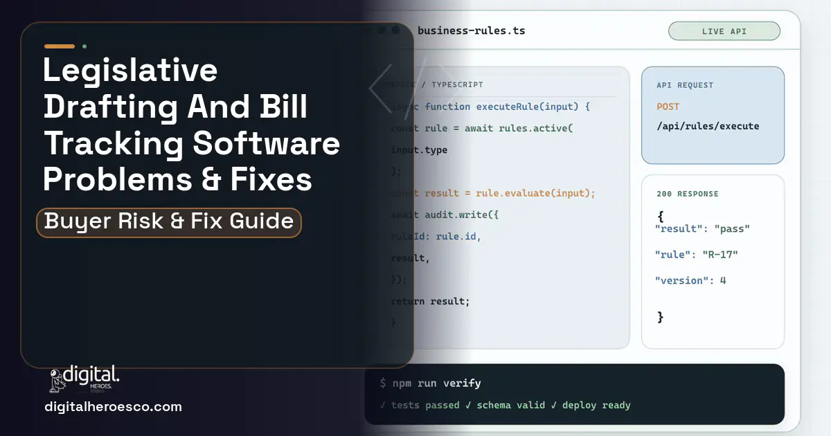 Legislative Drafting AND Bill Tracking Software code editor and API illustration showing common problems and fixes.