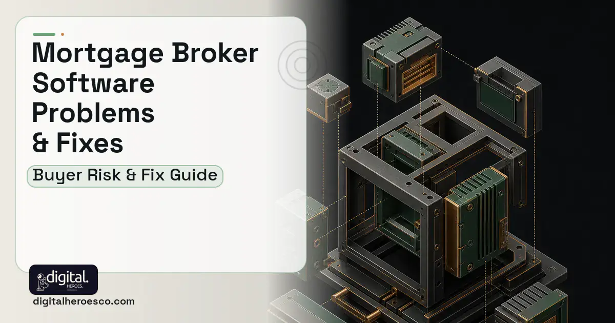 Mortgage Broker Software software overview illustration showing common problems and fixes.