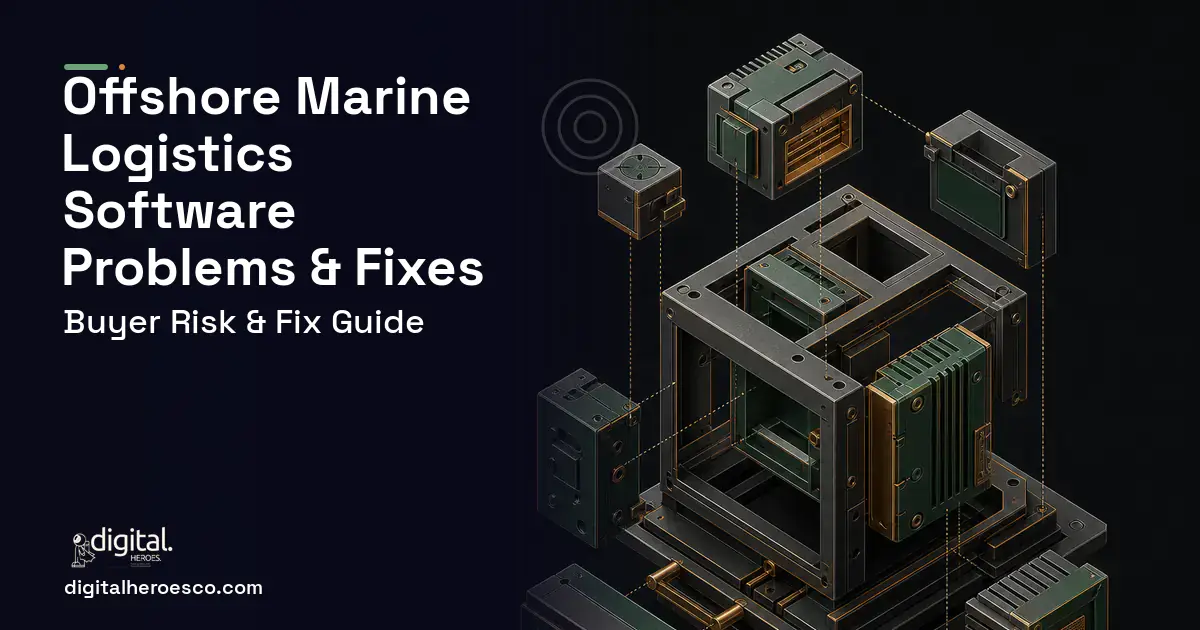Offshore Marine Logistics Software software overview illustration showing common problems and fixes.