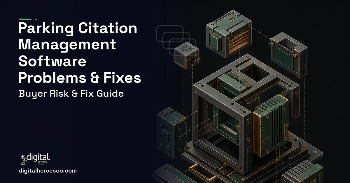 Parking Citation Management Software software overview illustration showing common problems and fixes.