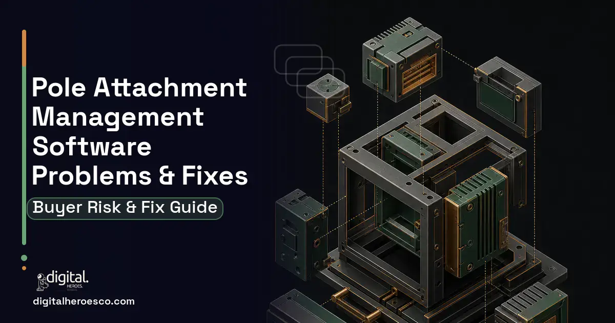 Pole Attachment Management Software software overview illustration showing common problems and fixes.