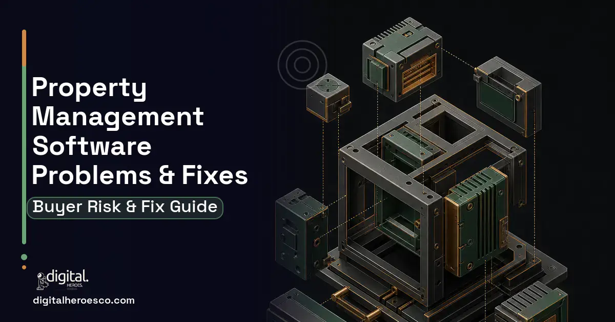 Property Management Software software overview illustration showing common problems and fixes.
