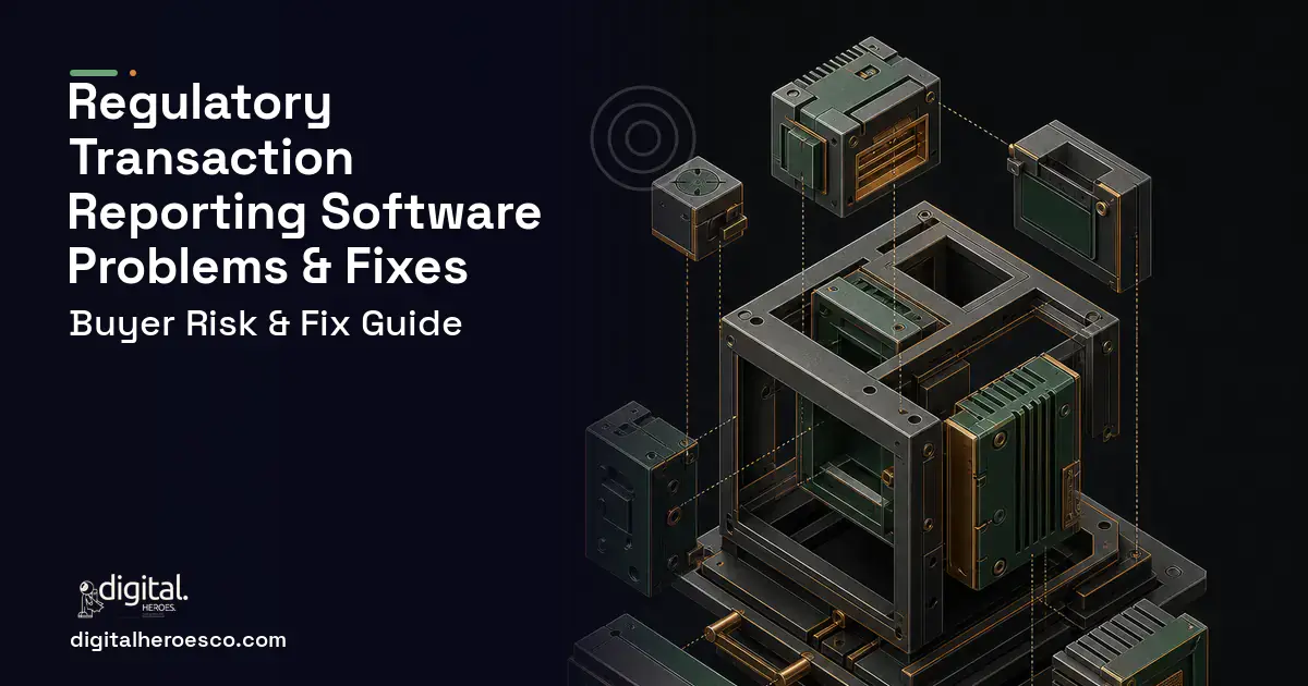 Regulatory Transaction Reporting Software software overview illustration showing common problems and fixes.