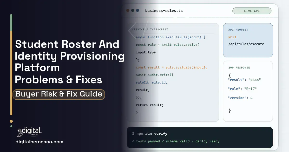 Student Roster AND Identity Provisioning Platform code editor and API illustration showing common problems and fixes.