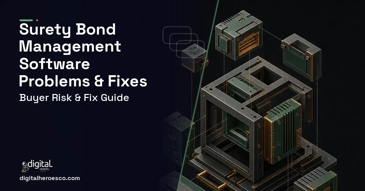 Surety Bond Management Software software overview illustration showing common problems and fixes.