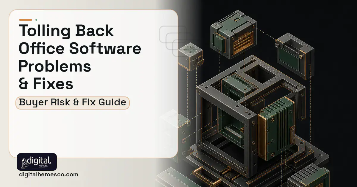 Tolling Back Office Software software overview illustration showing common problems and fixes.