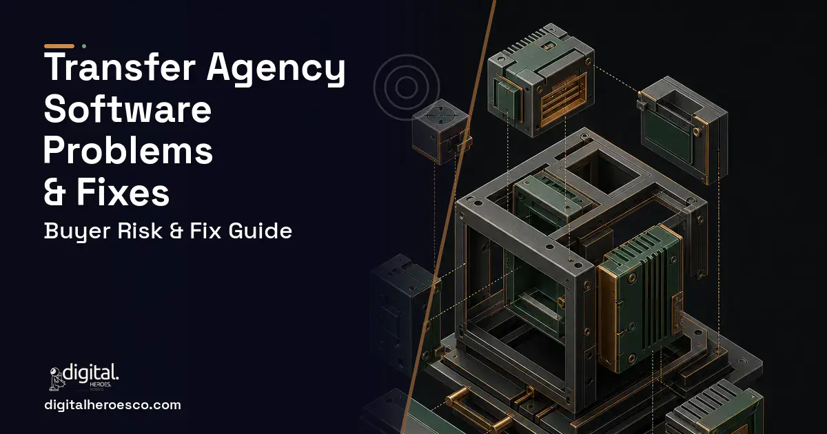 Transfer Agency Software software overview illustration showing common problems and fixes.