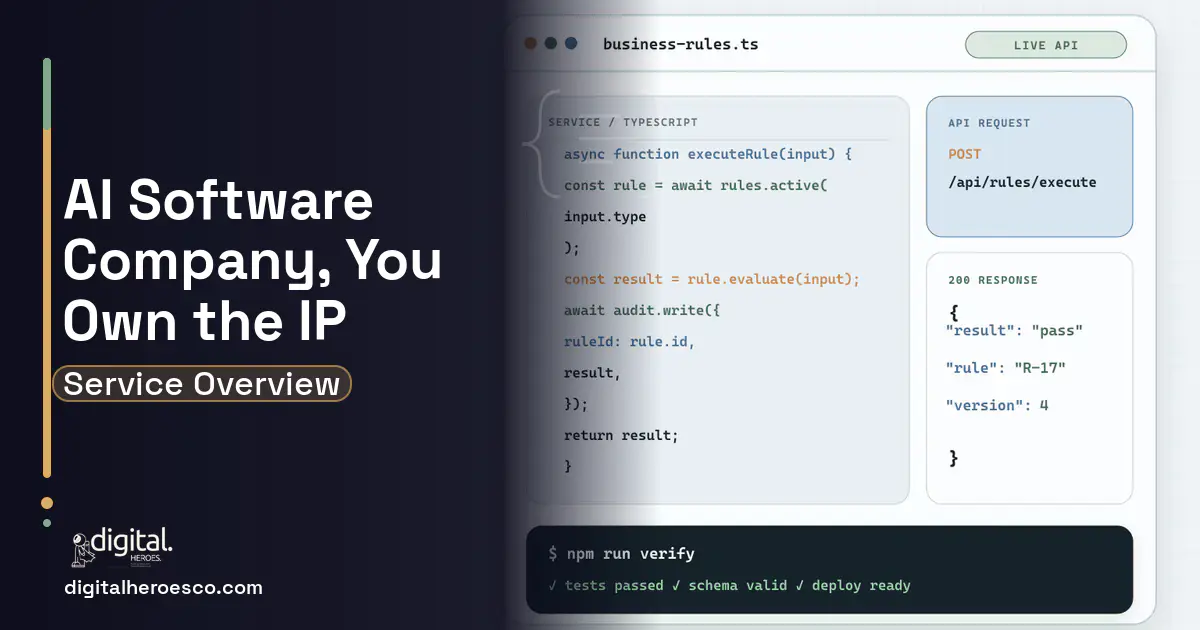 Custom Software Development code editor and API illustration for AI Software Development Company.