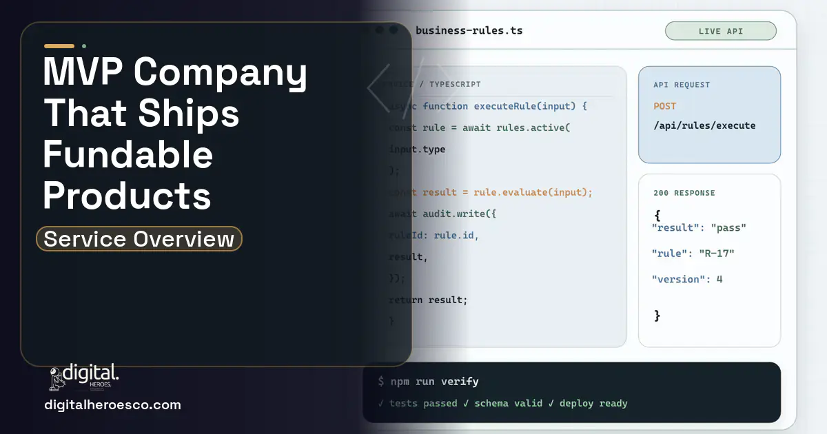 Custom Software Development code editor and API illustration for MVP Development Company.