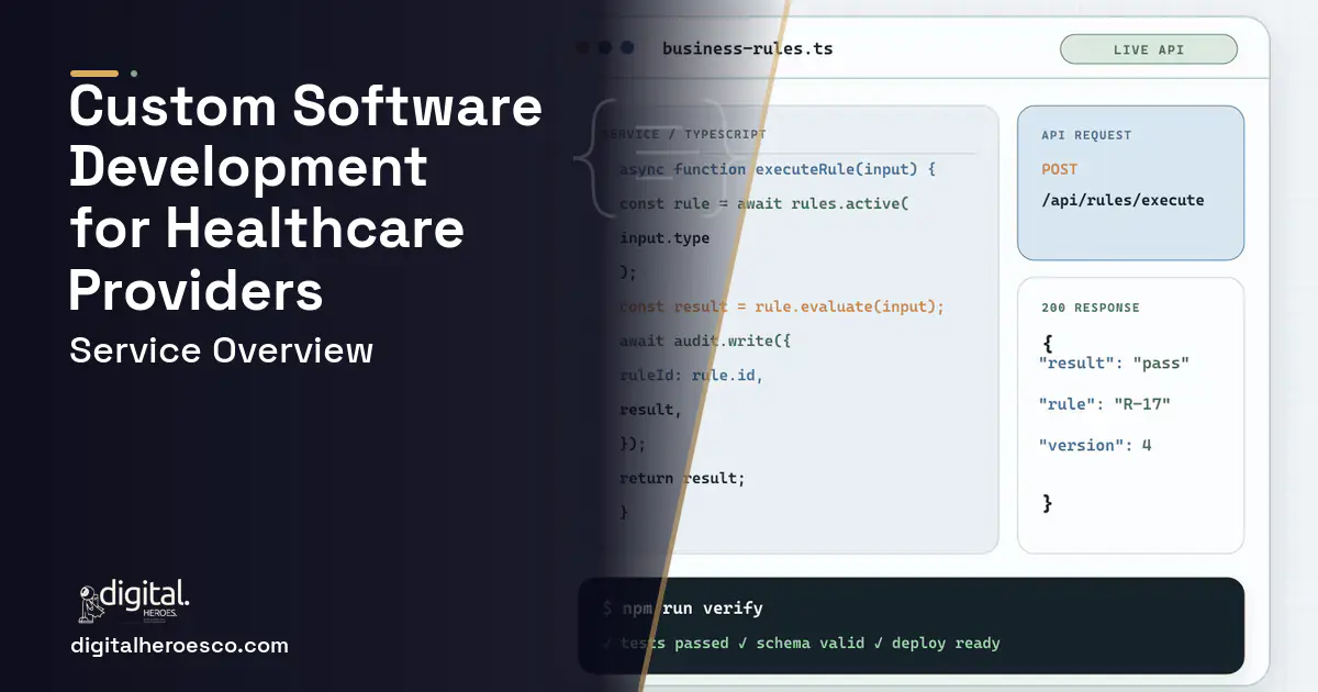 Custom Software Development code editor and API illustration for Software Development FOR Healthcare Providers.