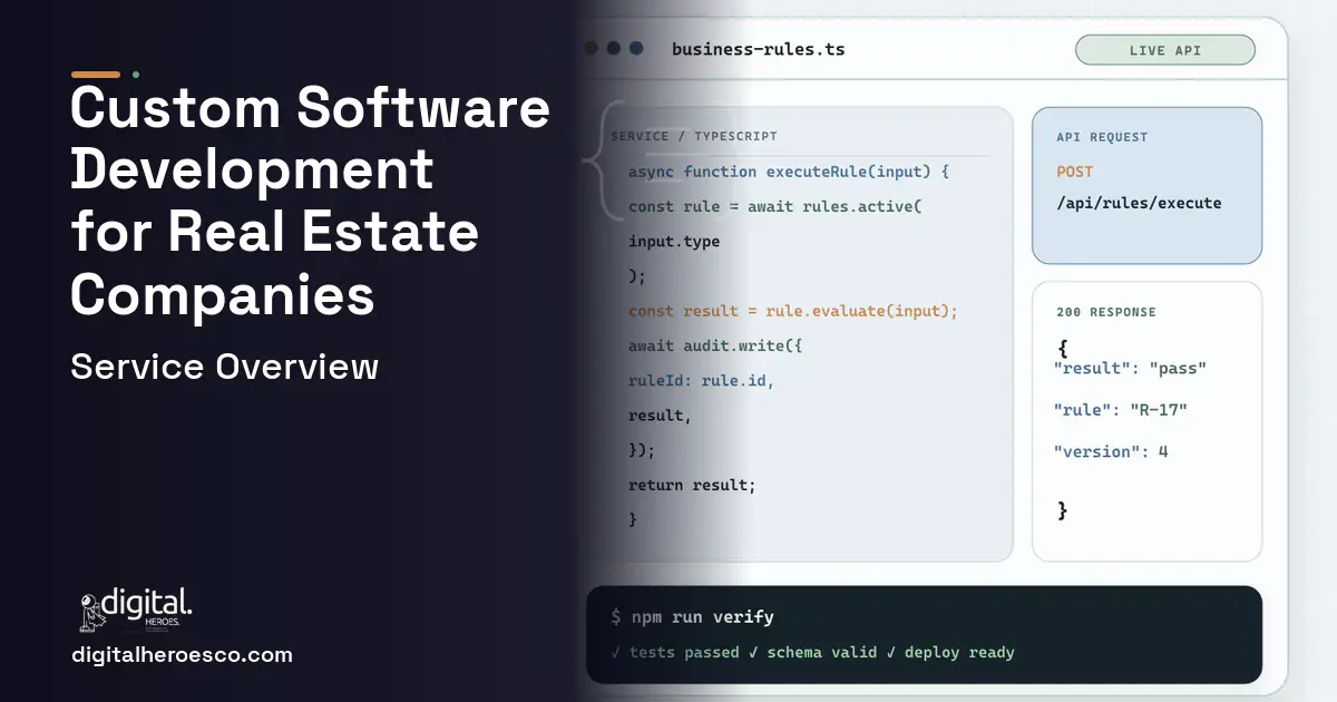 Custom Software Development code editor and API illustration for Software Development FOR Real Estate Companies.