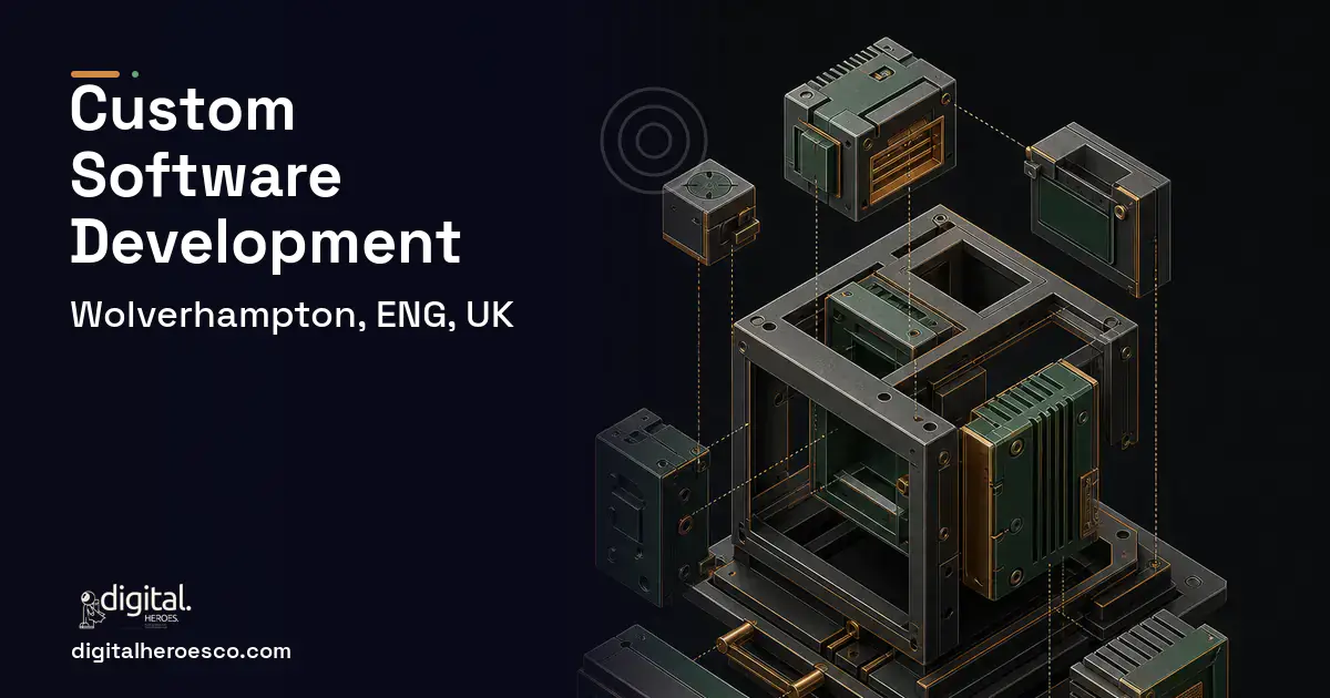 Custom Software Development software overview illustration for Wolverhampton, ENG, UK.