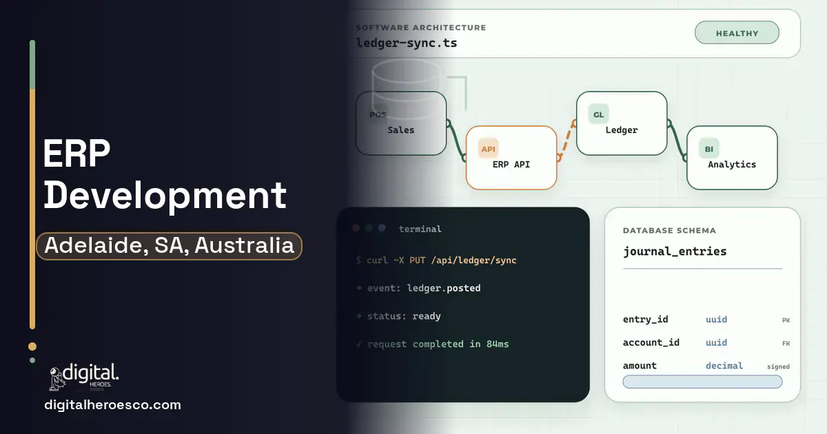 ERP Development architecture and database illustration for Adelaide, SA, Australia.