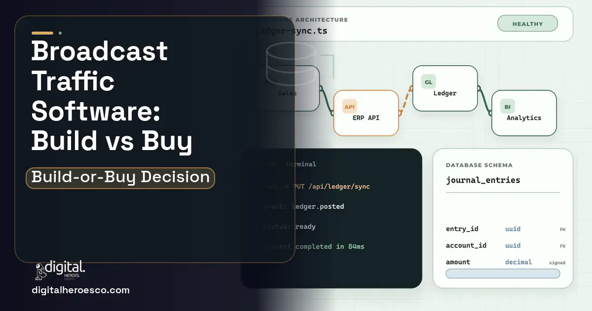 ERP Development architecture and database illustration for Broadcast Traffic Software Build vs Buy Guide.