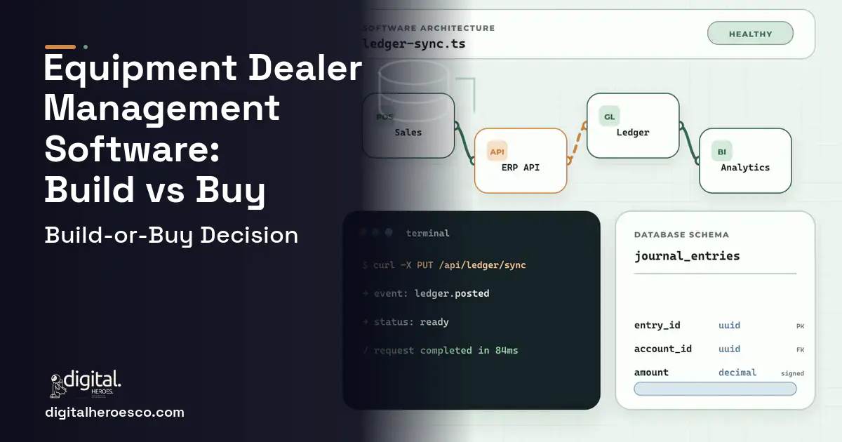 ERP Development architecture and database illustration for Equipment Dealer Management Software Build vs Buy Guide.